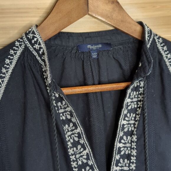 Madewell Camelia Tassel Top Black Cotton Embroidered Tassels Boho V-Neck XXS - Picture 3 of 11